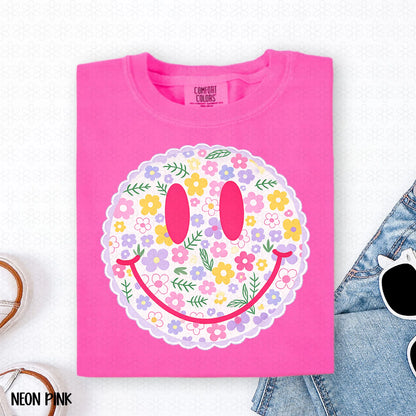 Floral Smiley Face Completed Tee