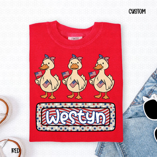 Fourth of July Custom Name Plate Goose Completed Tee