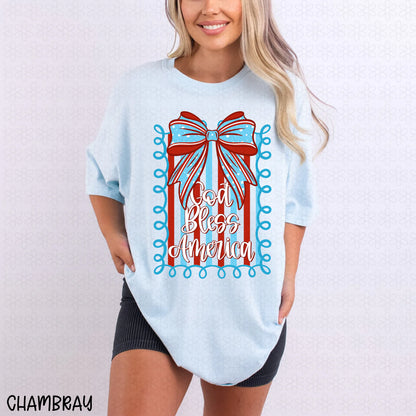 God Bless America Bow Completed Tee