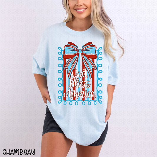 God Bless America Bow Completed Tee