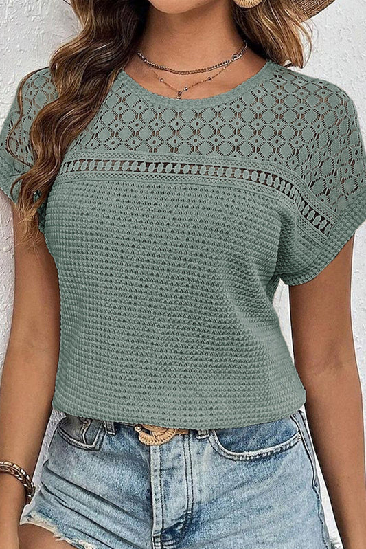 Green Lace Patchwork Waffle Top March. | Boutique Children's Clothing