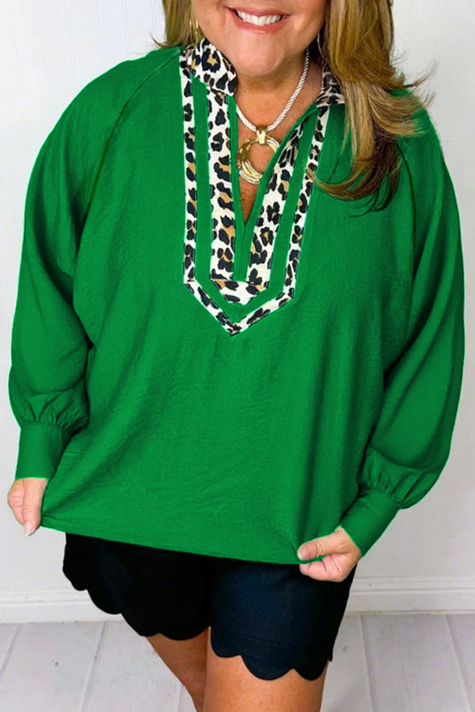 Green Plus Size Leopard Trim Blouse RTS | Boutique Children's Clothing