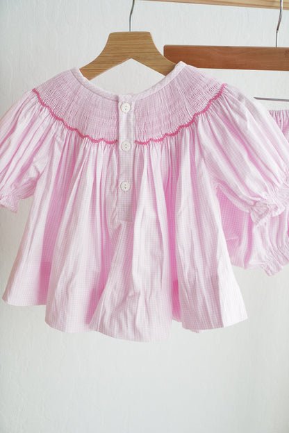 Pink christmas tree hand smocked bloomer set