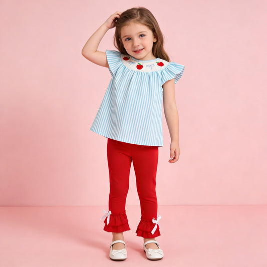Apple & Bows Smocked Pants Set