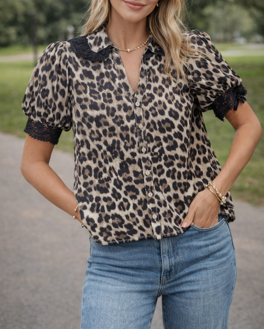 Leopard Lace Trim Shirt RTS | Boutique Children's Clothing