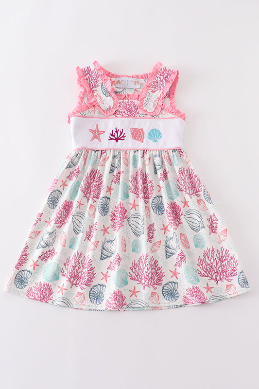Pink Shell Embroidered Dress | Boutique Children's Clothing
