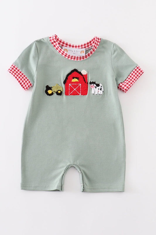 Green Farm French Knot Romper | Boutique Children's Clothing