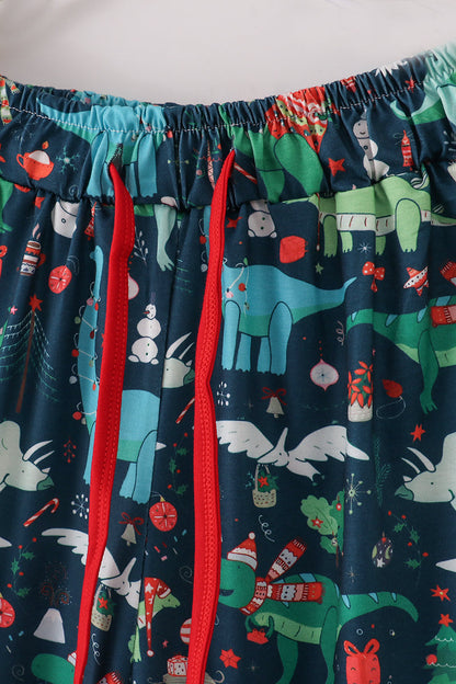 Green dinosaur print mom pajamas pants