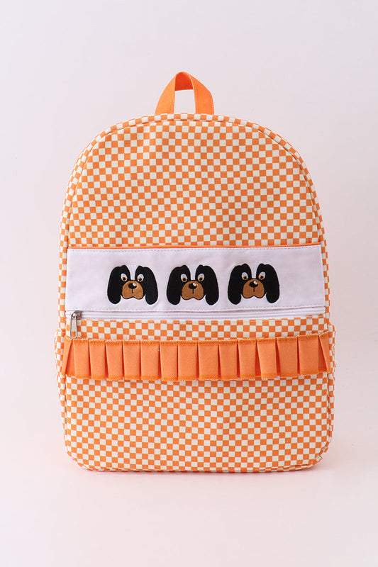 Orange Tennessee embroidery checkered ruffle backpack | Boutique Children's Clothing