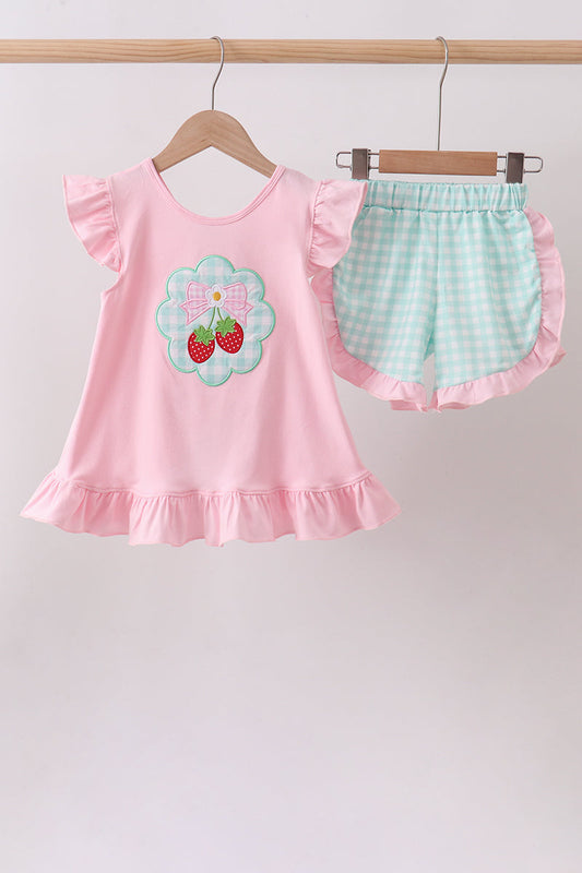 Pink Strawberry Applique Knit Set | Boutique Children's Clothing
