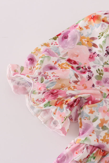 Purple floral print ruffle mom&me dress