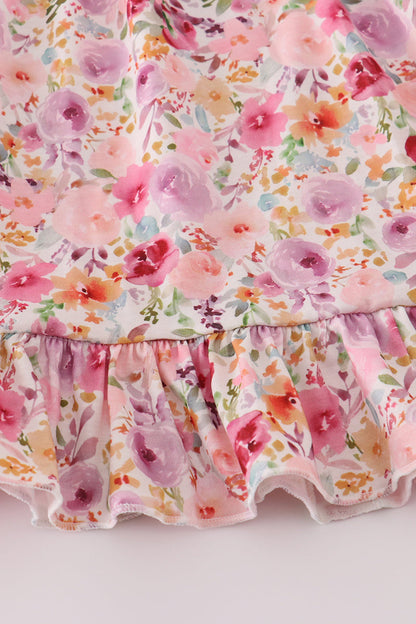 Purple floral print ruffle mom&me dress