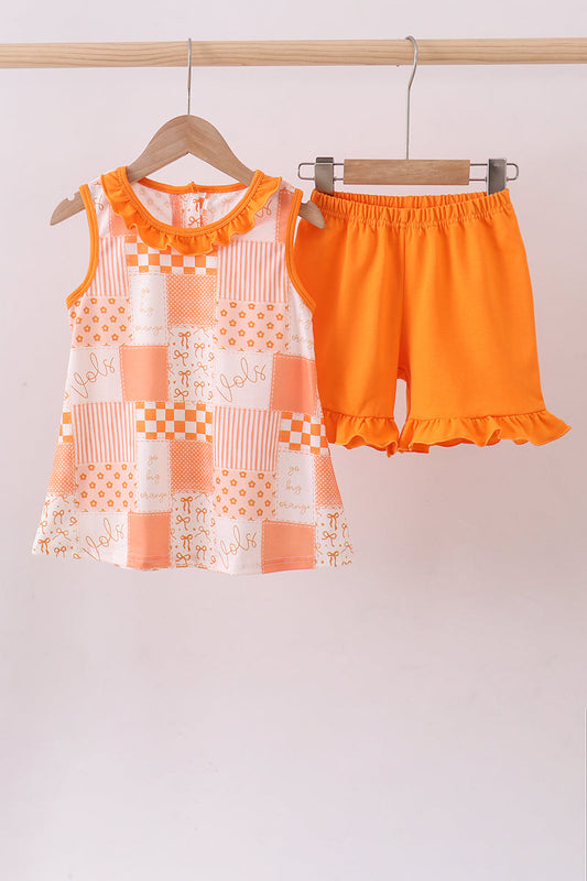 Orange Tennessee patchwork ruffle shorts set | Boutique Children's Clothing