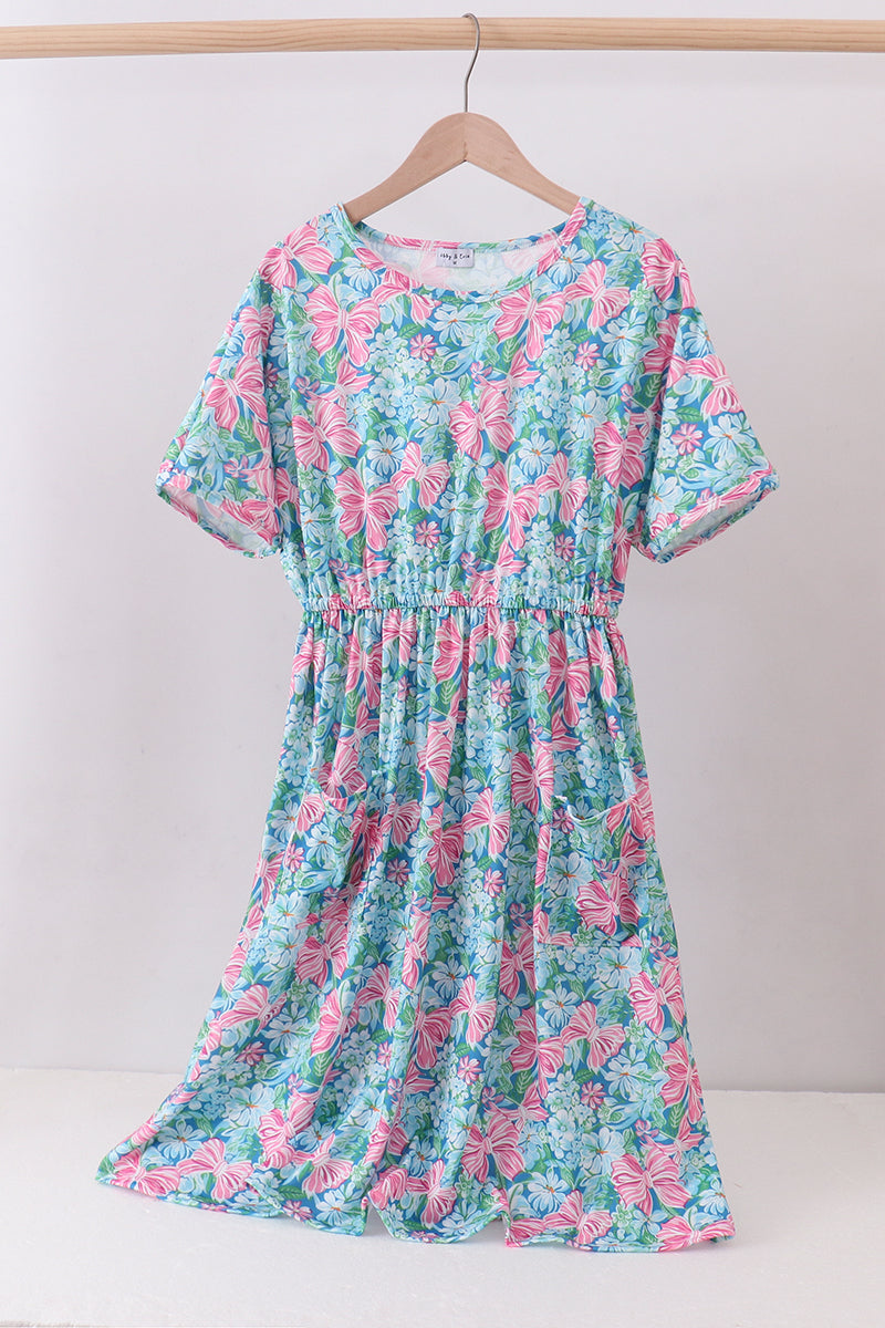 Blue I love MOMMY embroidery women dress