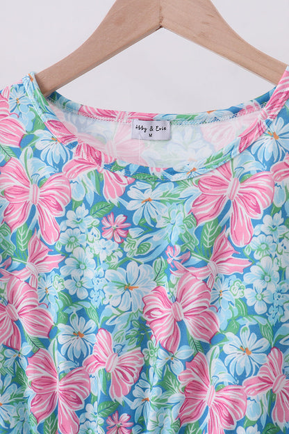 Blue I love MOMMY embroidery women dress