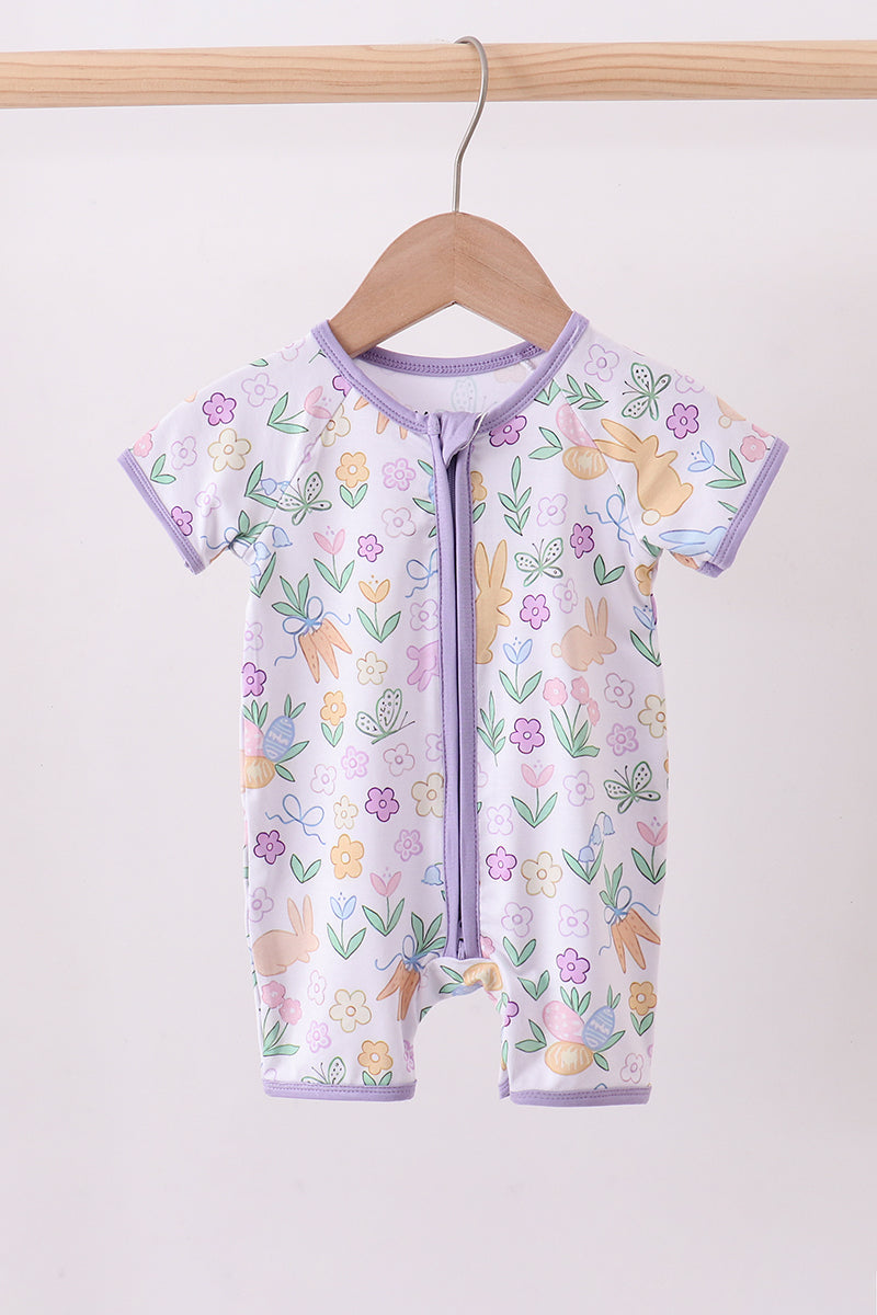 Purple floral print romper