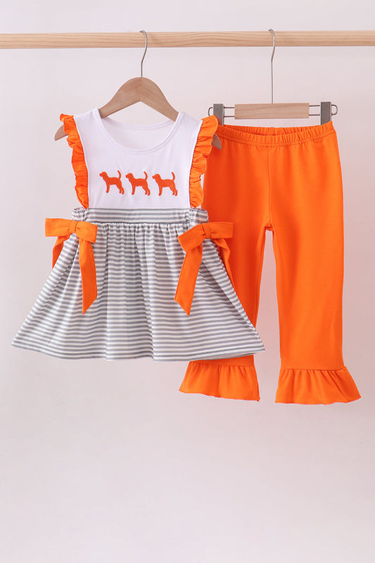 Orange Tennessee embroidery stripe ruffle pants set | Boutique Children's Clothing
