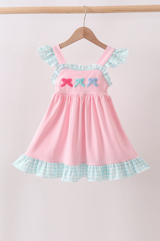 Pink Bow French Knot Bow Dress | Boutique Children's Clothing