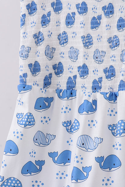 Blue whale smocked ruffle mom&me dress