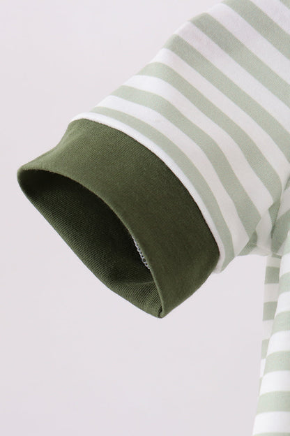 Green Duck Embroidered Stripe Romper | Boutique Baby Boy Romper | Embroidered Children's Boutique | Blush & Briar Co.