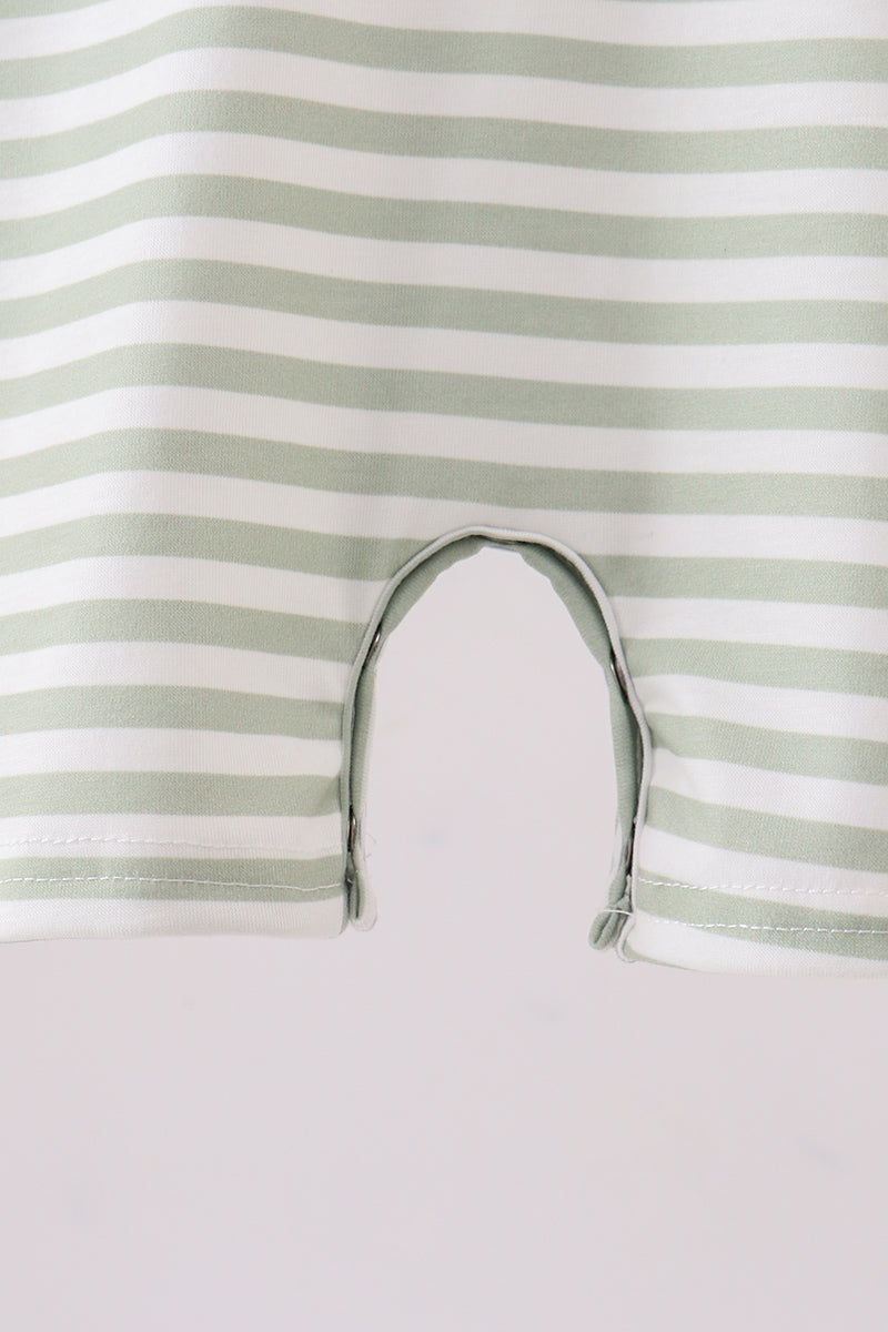 Green Duck Embroidered Stripe Romper | Boutique Baby Boy Romper | Embroidered Children's Boutique | Blush & Briar Co.