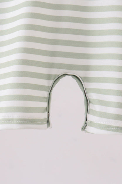 Green Duck Embroidered Stripe Romper | Boutique Baby Boy Romper | Embroidered Children's Boutique | Blush & Briar Co.