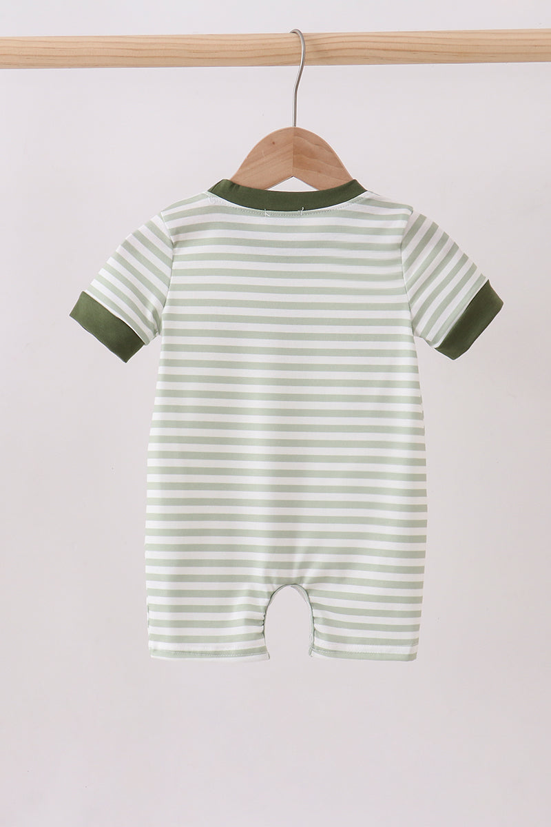 Green Duck Embroidered Stripe Romper | Boutique Baby Boy Romper | Embroidered Children's Boutique | Blush & Briar Co.