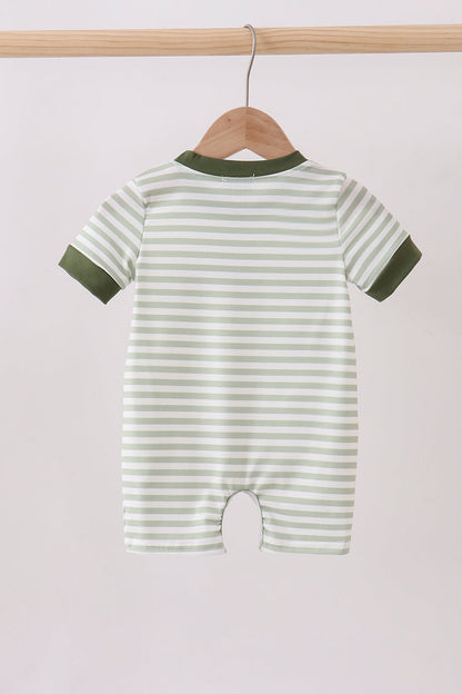 Green Duck Embroidered Stripe Romper | Boutique Baby Boy Romper | Embroidered Children's Boutique | Blush & Briar Co.