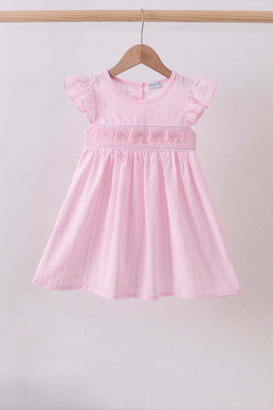 Pink bow smocked ruffle dress | Boutique Children's Clothing