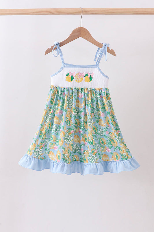 Green lemon smocked ruffle dress | Boutique Children's Clothing