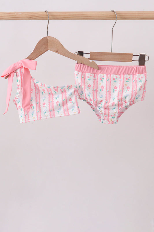 Blush floral print bow 2pc swimsuit | Boutique Children's Clothing