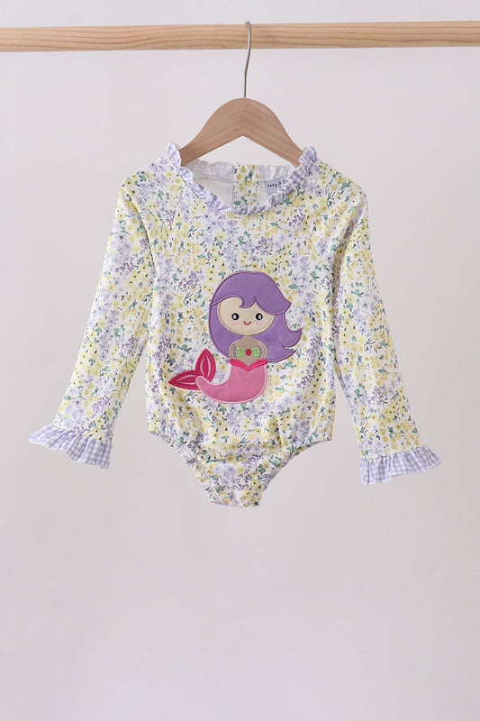 Floral mermaid applique rashguard | Boutique Children's Clothing