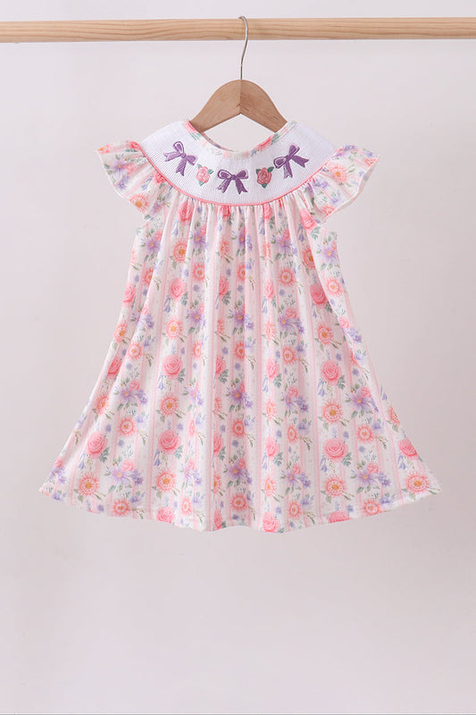 Purple rose bow smocked ruffle dress | Boutique Children's Clothing