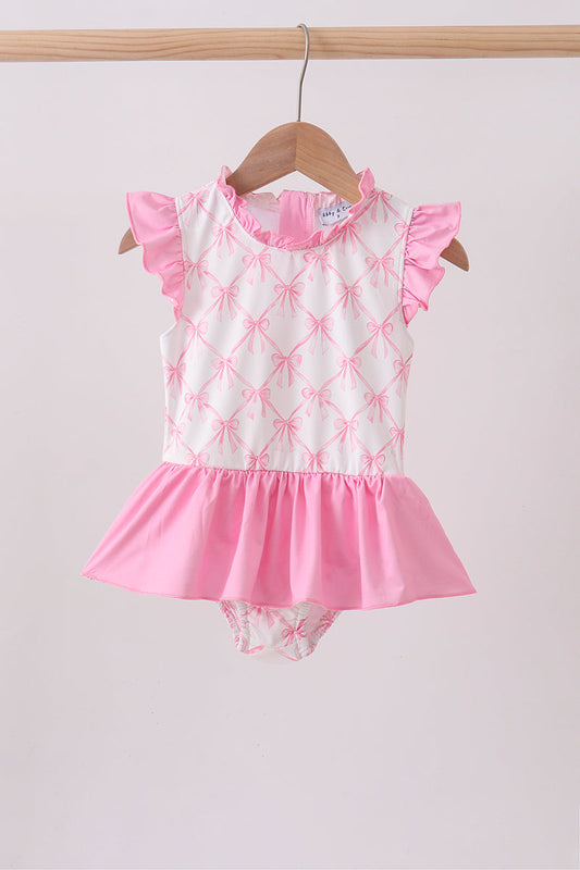 Pink bow ruffle one-piece swimsuit | Boutique Children's Clothing