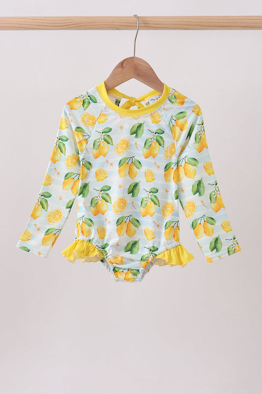 Lemon print ruffle rashguard | Boutique Children's Clothing