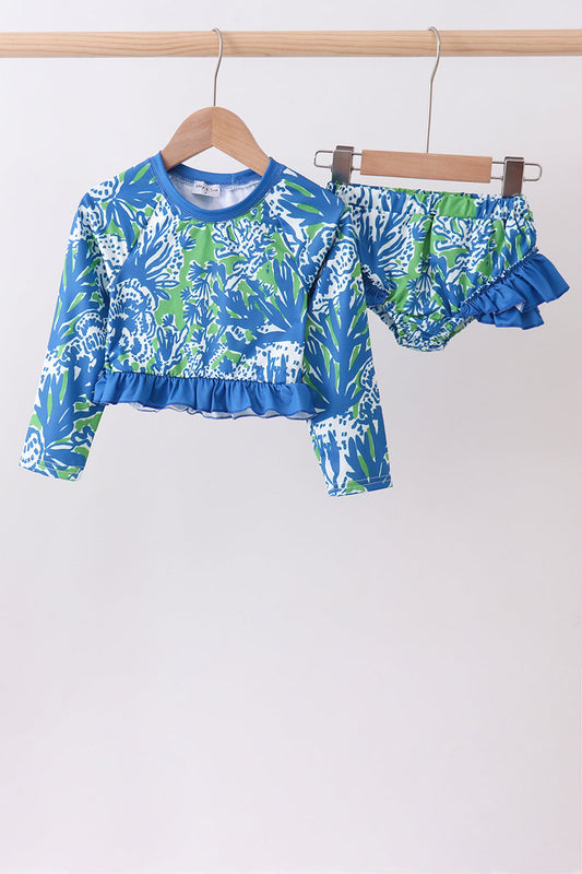 Ocean garden splash ruffle rashguard set | Boutique Children's Clothing