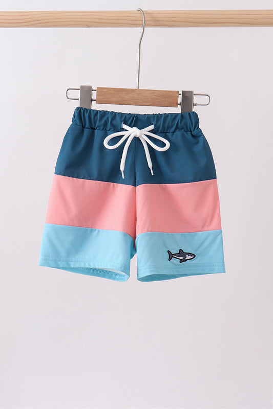 Colorblock fish embroidery swim trunks | Boutique Children's Clothing