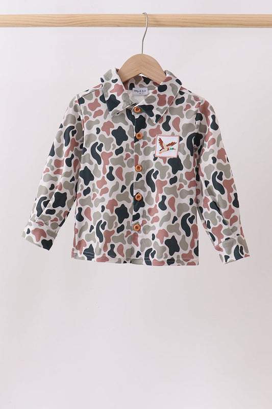 Camo Duck Embroidered Button Down Shirt | Boutique Children's Clothing