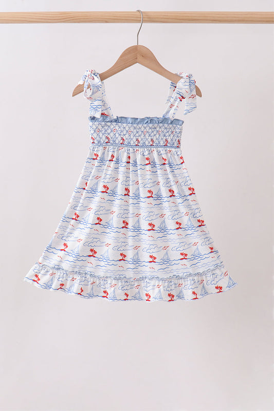 Blue Sailboat Smocked Dress | Boutique Children's Clothing