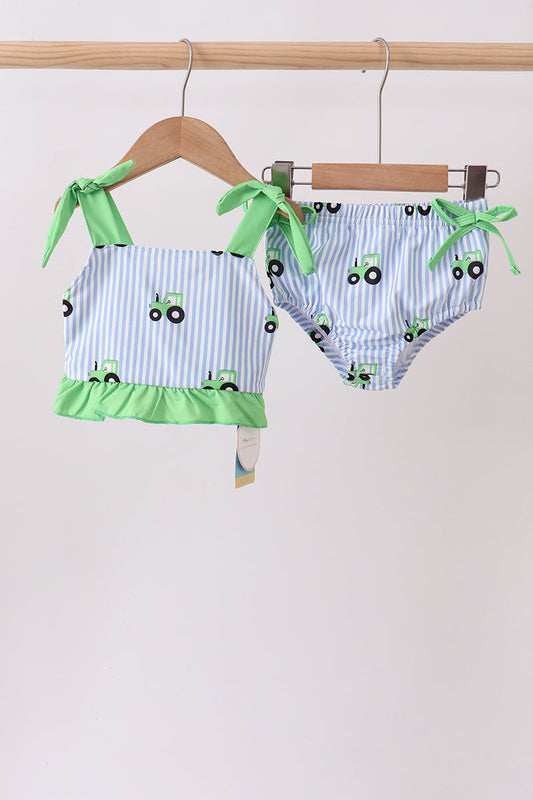 Blue Tractor Stripe UPF Swim Set | Boutique Children's Clothing