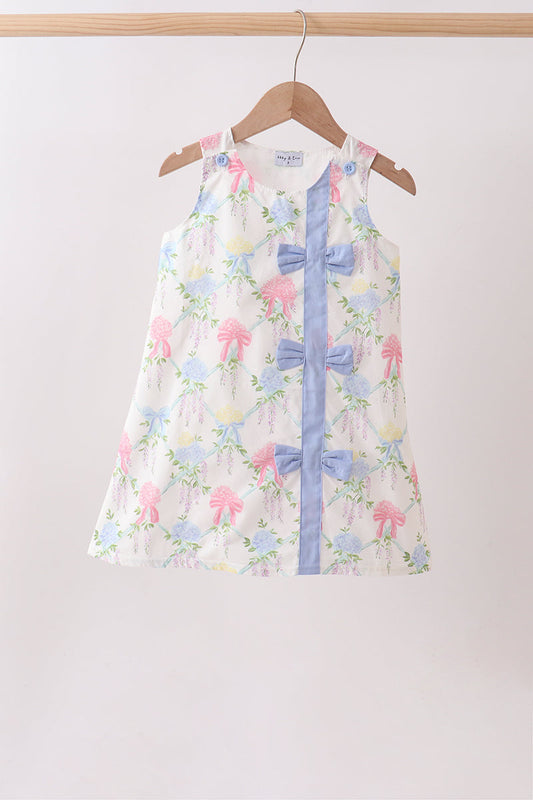 Blue Hydrangea Bow Dress | Boutique Children's Clothing
