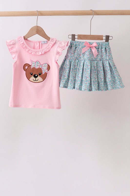 Pink Bear Floral Applique Skorts Set | Boutique Children's Clothing