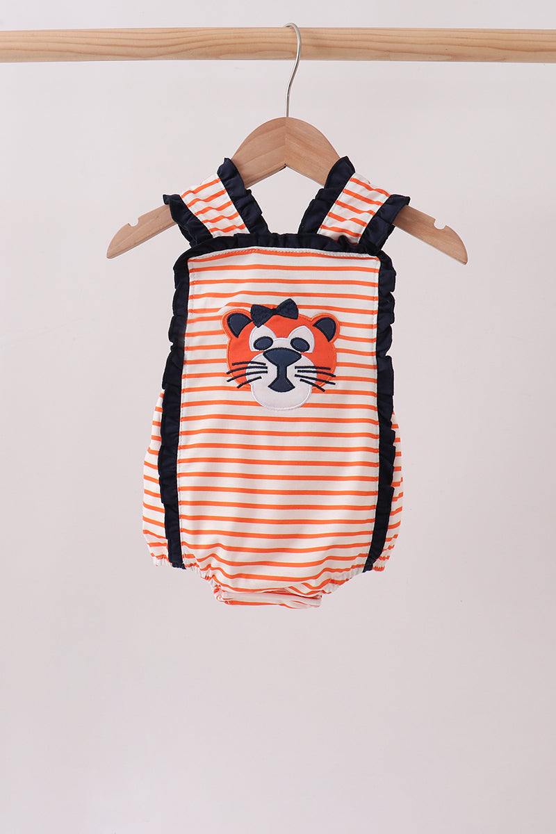 Tiger Applique Ruffle Stripe Bubble