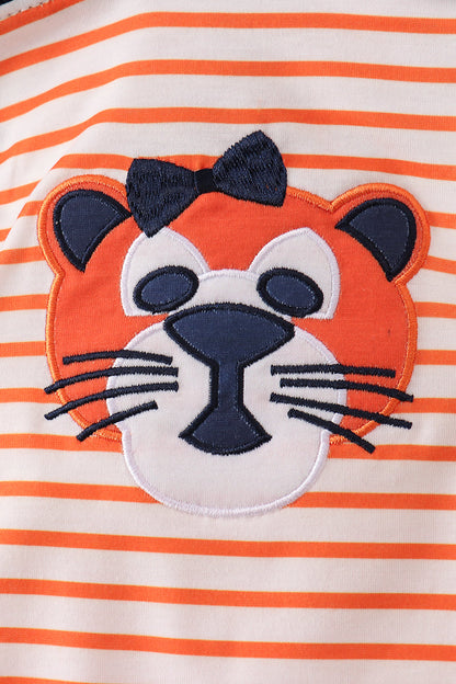 Tiger Applique Ruffle Stripe Bubble