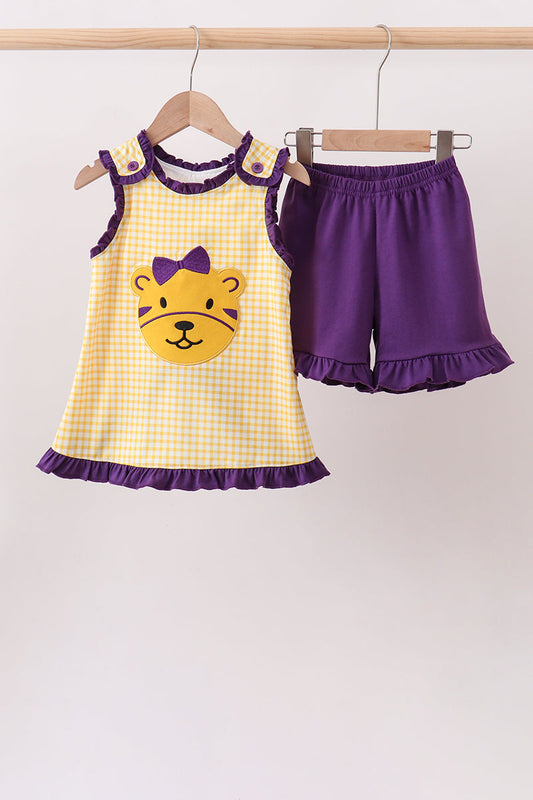 Purple Tiger Applique Ruffle Set