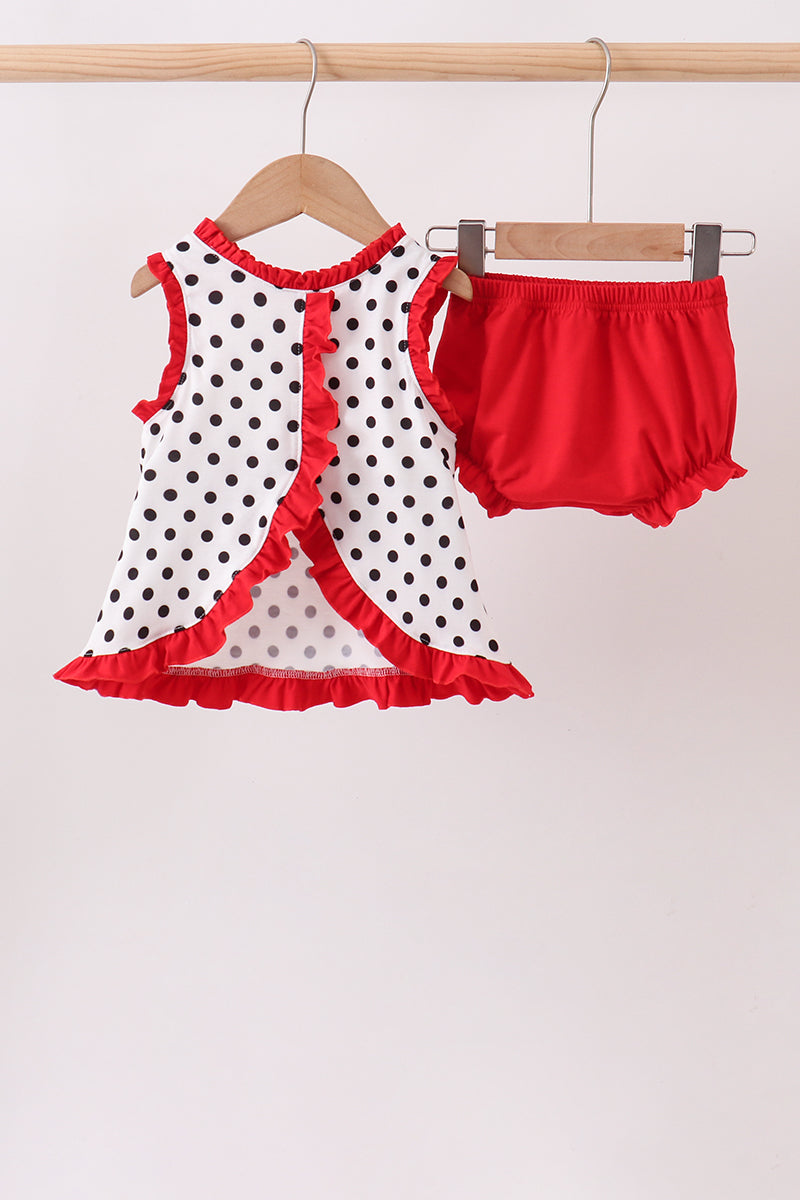 Red Georgia Applique Ruffle Bloomer Set