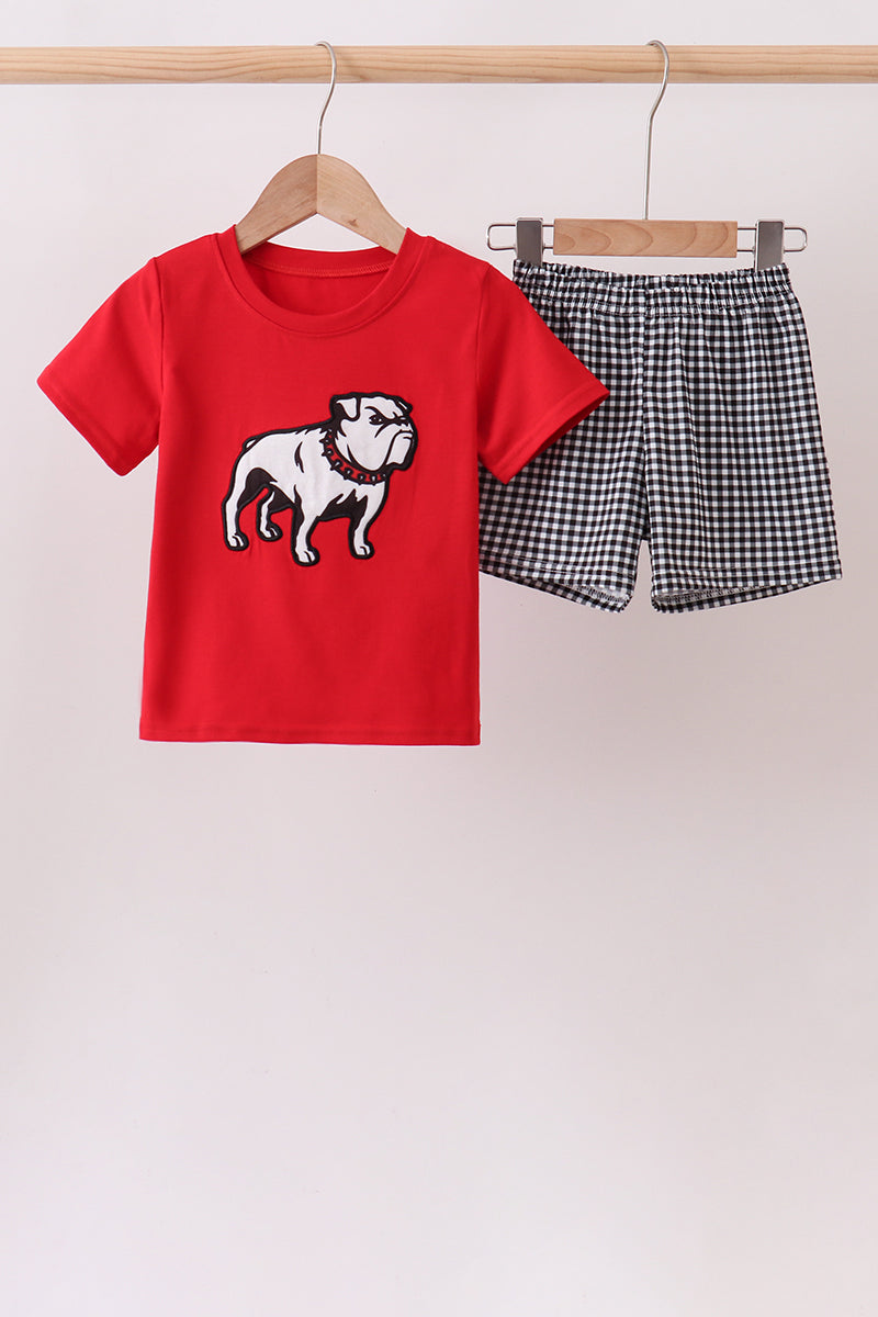 Red Bulldog Applique Shorts Set