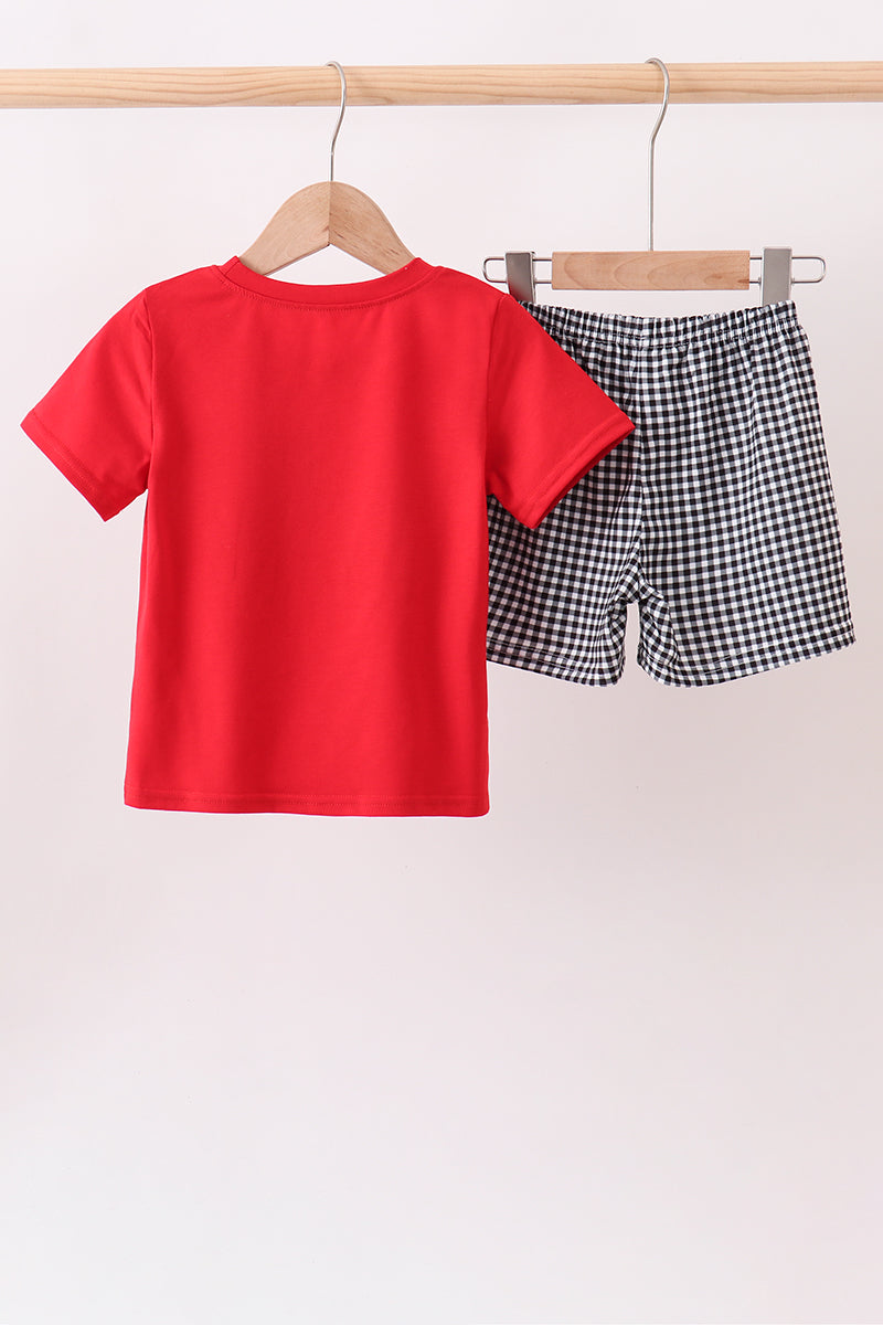 Red Bulldog Applique Shorts Set