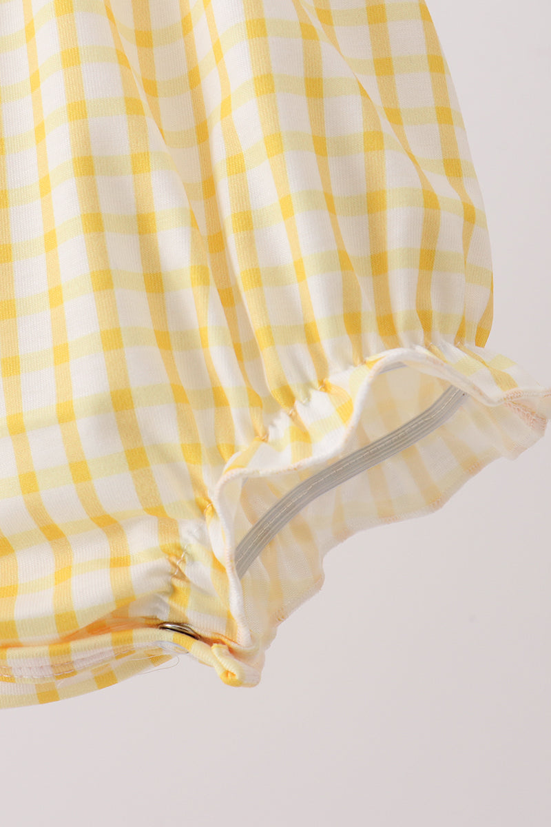 Mustard Honey Bear Embroidered Bubble | Boutique Children's Clothing