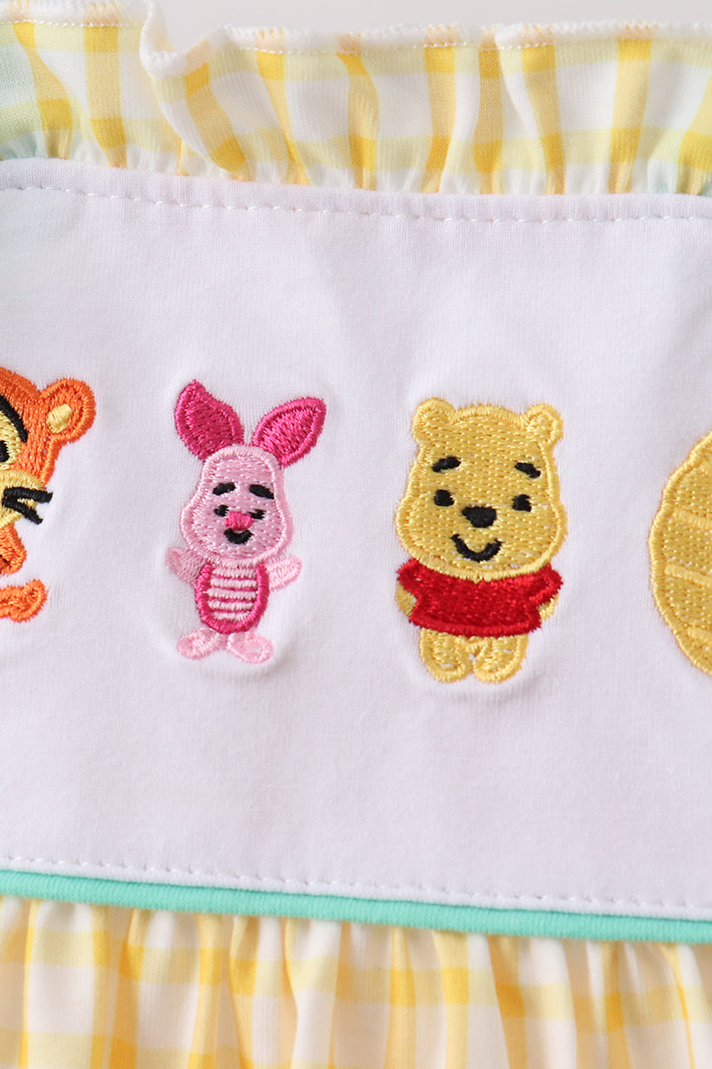 Mustard Honey Bear Embroidered Bloomer set | Boutique Children's Clothing